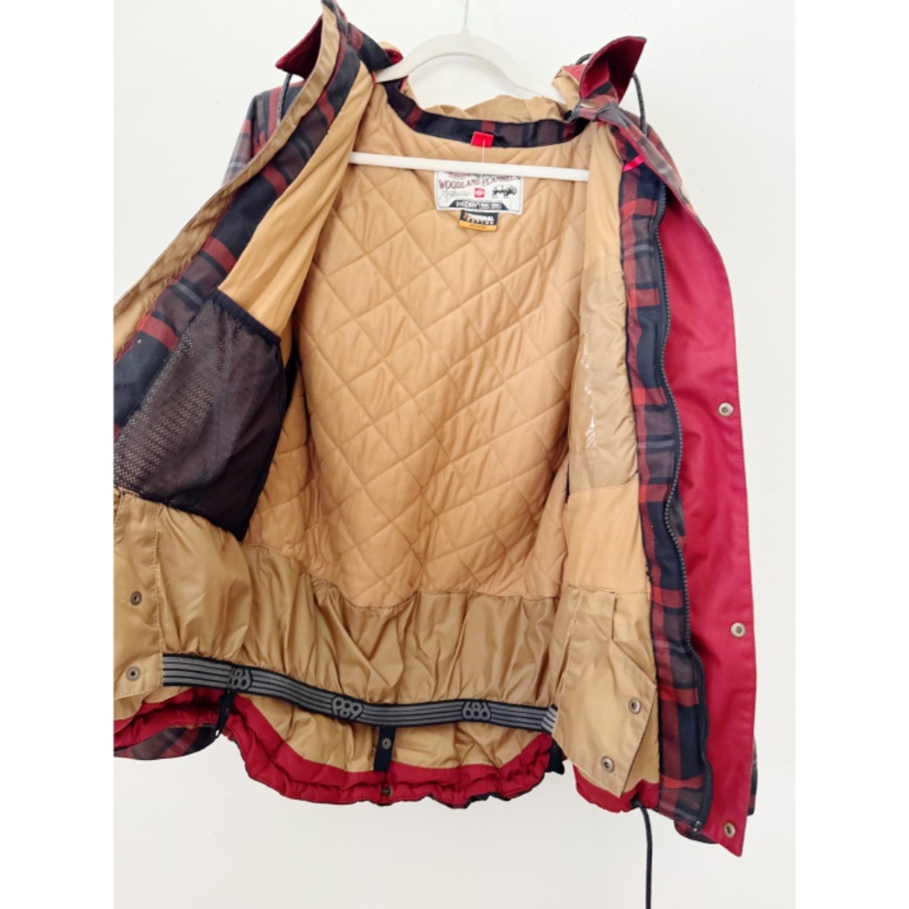 686 Woodland Insulated 10K Plaid Snowboard Ski Jacket Red Brown Black - Picture 6 of 12